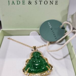 Gold and Green Buddha Pendant Necklace